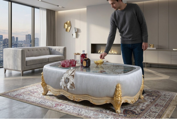 Exclusieve salontafel voor de woonkamer van hout is een prachtige aanvulling op uw interieur.