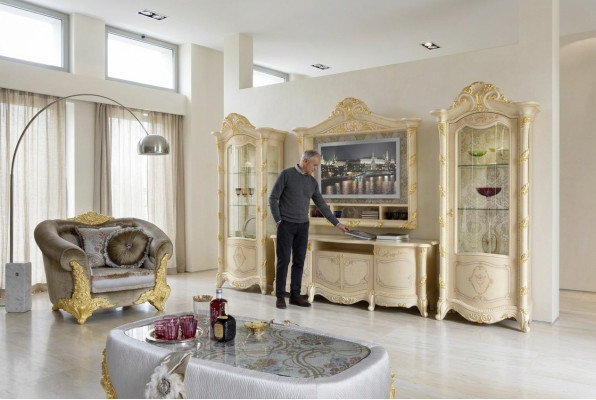 TV-meubel lage kast Side TV woonkamer dressoir 2x vitrine 4-delige set Italië