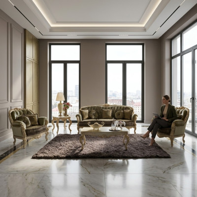 Zitbank 3+2+1 Zits Meubels Bekleding Textiel Italiaans Chesterfield Ontwerp