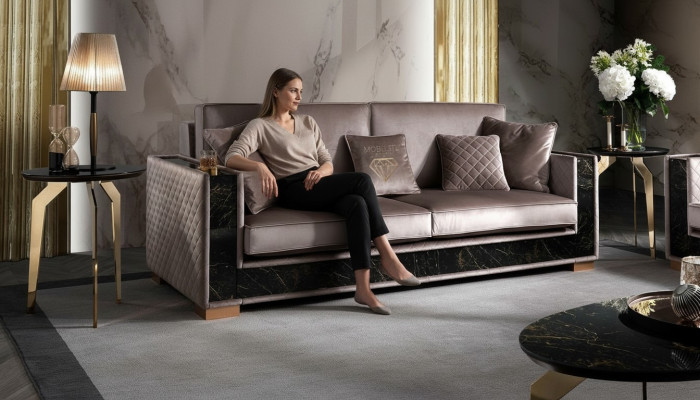 Bank Driezits Bank Bekleding Ontwerp Stoelen Kamer Meubilair Stof 3-zits Modern