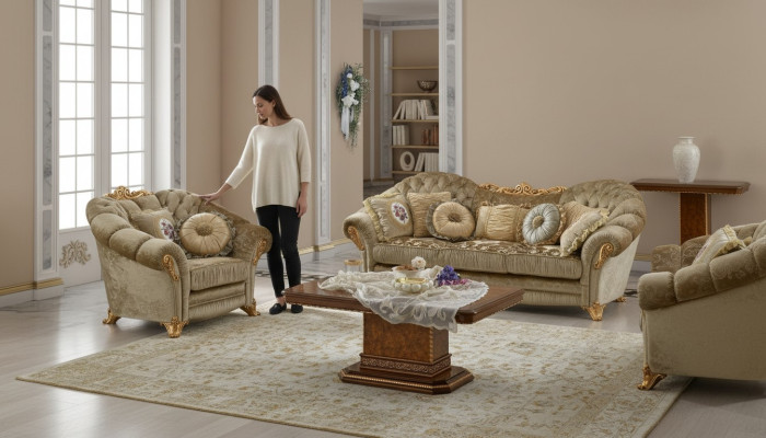 Design Beklede Bankstellen Stof Relax Modern Set Beige Bankstel 3+1 Zits