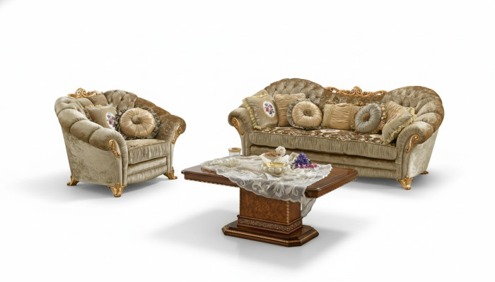 Design Beklede Bankstellen Stof Relax Modern Set Beige Bankstel 3+1 Zits