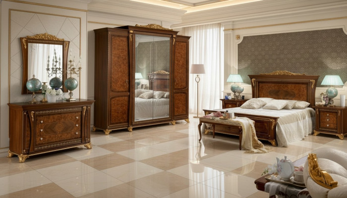 Barok Rococo Luxe Set Beddensets Nachtkastje Kledingkast 7-delig Slaapkamer