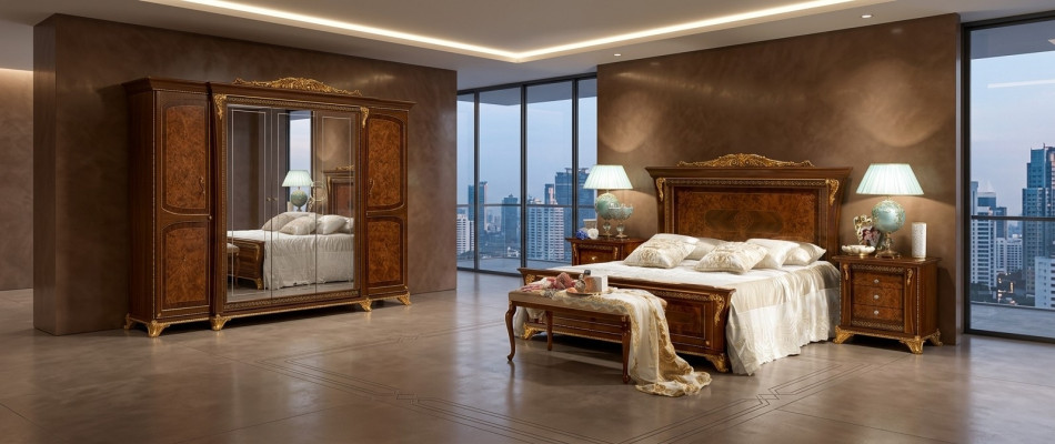 Slaapkamer barok rococo houten meubels bed gestoffeerde luxe tweepersoonsbedden