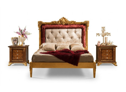 Bed 2x Nachtkastje Slaapkamer Set Designer Luxe Bedden Hotel Compleet 3-delig.