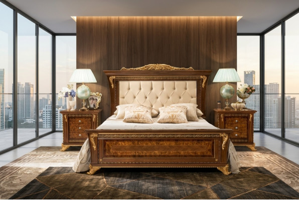 Bed design 2x bedside tables 3-piece bedroom set Furniture Classic Beds