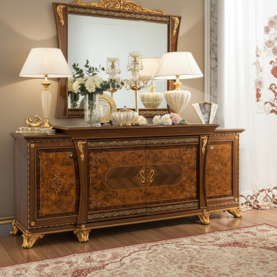 Kommodenset Italiaanse meubels 2-delig. Ladenkast met spiegel massief hout dressoir
