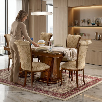 Stoel Hout Bruin Italiaanse meubels Bekleding Woonkamer Lui Stoelen Luxe Fauteuil