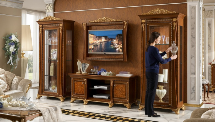 Set 4-delig. Woonkamer tv 2x Vitrine tv frame hout Luxe set Groep Italië