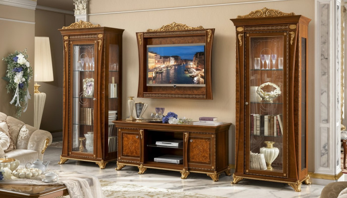 Set 4-delig. Woonkamer tv 2x Vitrine tv frame hout Luxe set Groep Italië