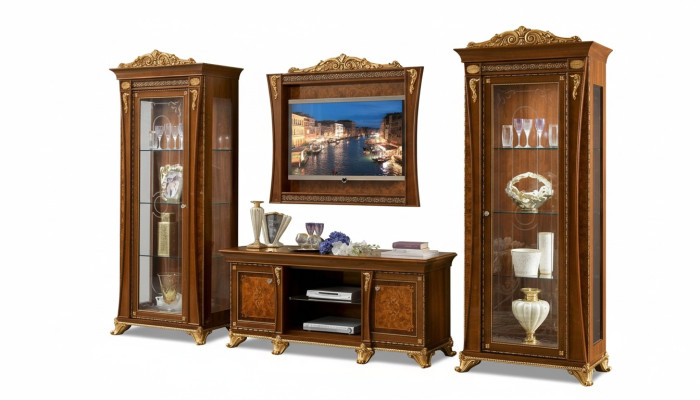 Set 4-delig. Woonkamer tv 2x Vitrine tv frame hout Luxe set Groep Italië