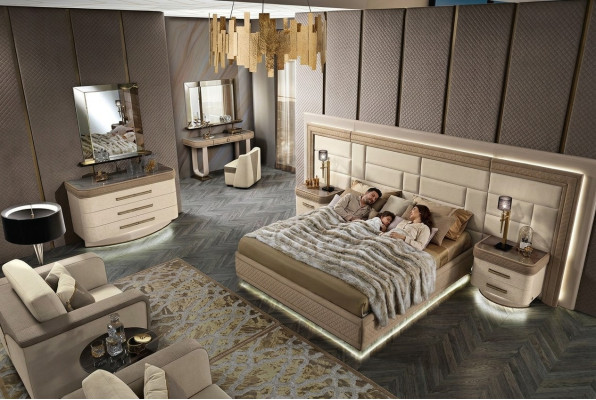Ontwerp luxe slaapkamerbed 2x nachtkastjes commode set bedden 8-delig.