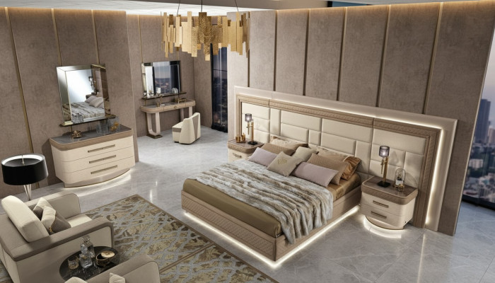 Ontwerp luxe slaapkamerbed 2x nachtkastjes commode set bedden 8-delig.