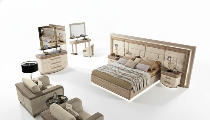 Ontwerp luxe slaapkamerbed 2x nachtkastjes commode set bedden 8-delig.