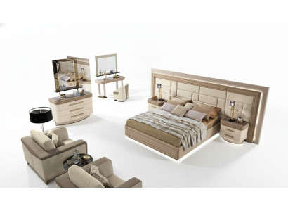 Ontwerp luxe slaapkamerbed 2x nachtkastjes commode set bedden 8-delig.