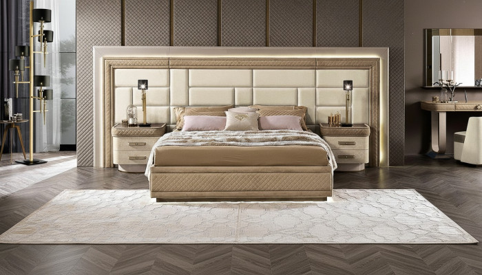 Slaapkamermeubilair Bed Massief Beige Italiaanse meubelen Hout Tweepersoonsbed