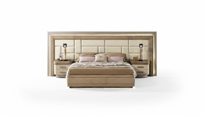Slaapkamermeubilair Bed Massief Beige Italiaanse meubelen Hout Tweepersoonsbed