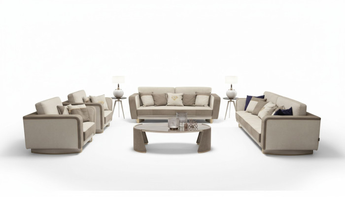 Luxe meubelbankstel bank bank stof 3 3 1 1 zits salontafel hout 5-delig.