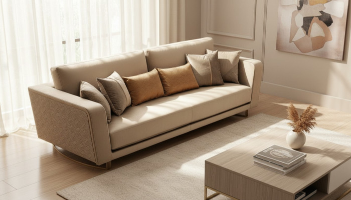 Designer-driepersoons gestoffeerde bank met een modern ontwerp voor de woonkamer.