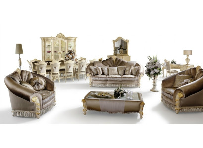 Luxe meubilair bankstel bank sofa bekleding 3+1+1 zit + salontafel hout nieuw
