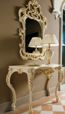 Sidetable Spiegel Dressoir 2-delig Set Nieuw Hout Italiaanse meubels Stijl Barok