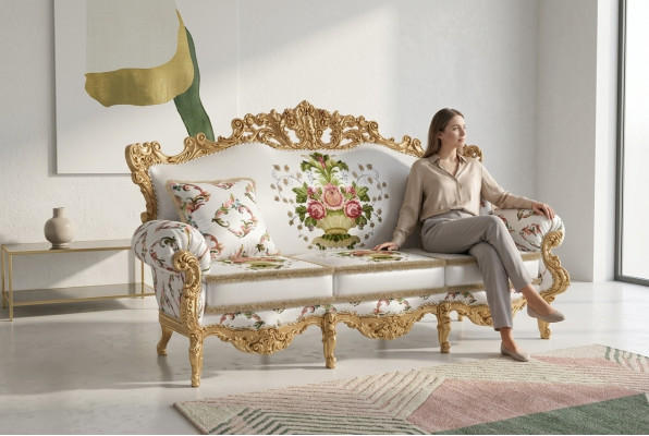 Klassiek design gestoffeerde luxe zitbank van fluweel textiel 3-zits nieuw meubilair