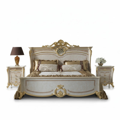 Slaapkamermeubelset - Bed met twee nachtkastjes in een modern ontwerp