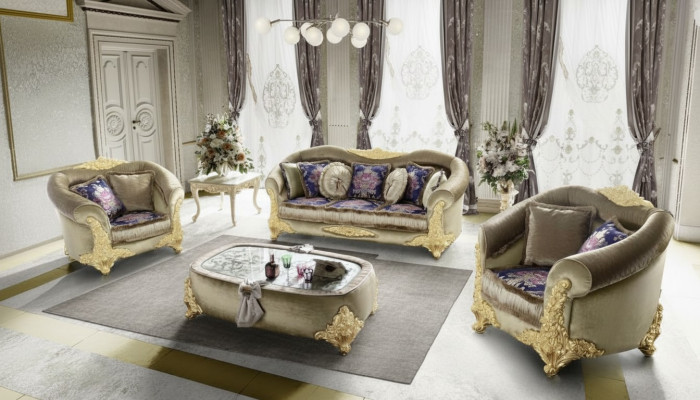 Bank Bank Fluweel Bekleding Stoel 3+1+1 Zits Design Bankstellen Banken Hout Nieuw Set