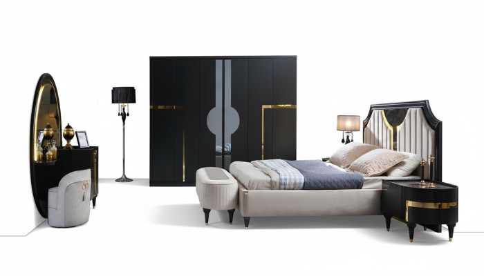 Bed 2x Nightstand 3-piece Set Design Luxury Complete Sets Bedroom Complete