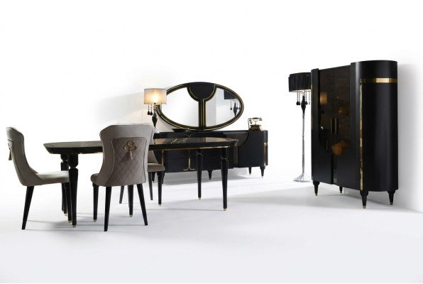 Tafelset garnituur eettafel 4 stoelen luxe stijl meubels stoelgroep commode 8-delig