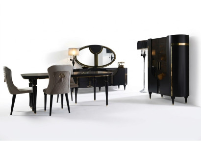 Tafelset garnituur eettafel 4 stoelen luxe stijl meubels stoelgroep commode 8-delig