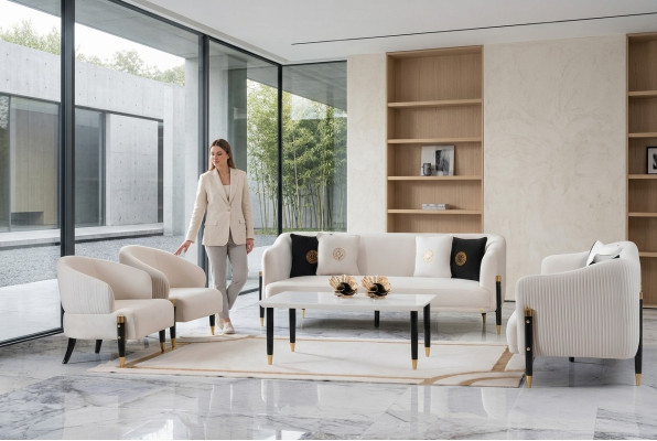 Bankstel Designbanken Bank Bank Fluweel Bekleding Zitplaatsen 3+3+1+1 Zits Bankstel
