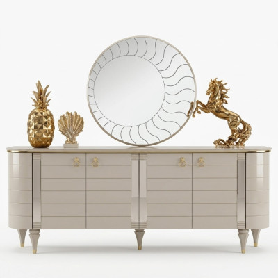 Houten dressoir meubels kast set 2-delig commode spiegelgroep