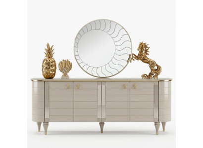 Houten dressoir meubels kast set 2-delig commode spiegelgroep