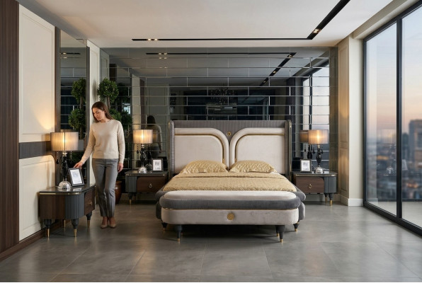 Bed 2x Bedside table 3-piece Set Beds Double bed Bedroom Hotel Marriage Luxury New