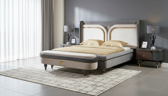 Bed 2x Bedside table 3-piece Set Beds Double bed Bedroom Hotel Marriage Luxury New