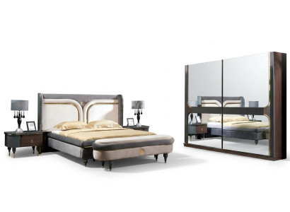Set Slaapkamer Bed Nachtkastje Kledingkast Kruk Luxe Design 5-delig