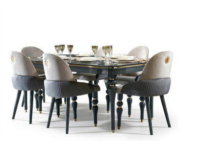 Eetkamer set van fluweel textiel stoel 6x stoelen groep set woon hout echt