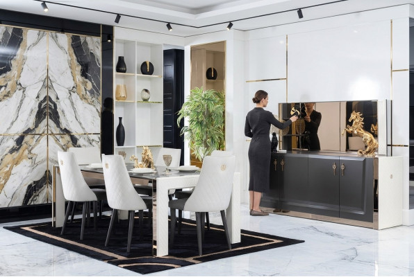 Eetkamerset Tafel 6x Stoel Commode Spiegel Italiaanse Stijl Groep Nieuw