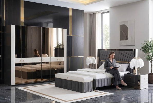 Slaapkamer Compleet Set Bed Nachtkastje Kruk 5-delige Ontwerp Houten Meubelsets Nieuw