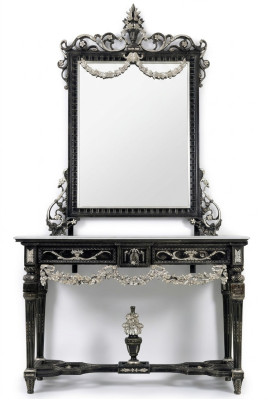 Klassieke spiegel kaptafel console tafel wit hout slaapkamer meubels 2-delig