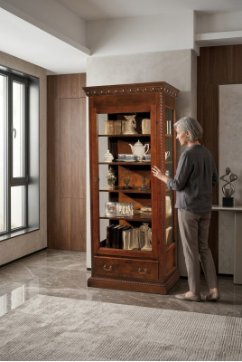 Meubels Massief houten vitrines Glazen kast Echt houten dressoir Vitrine Woonkamer