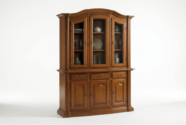 Massief houten vitrine woonkamer meubels dressoir Massief houten vitrinekast met glazen deuren.