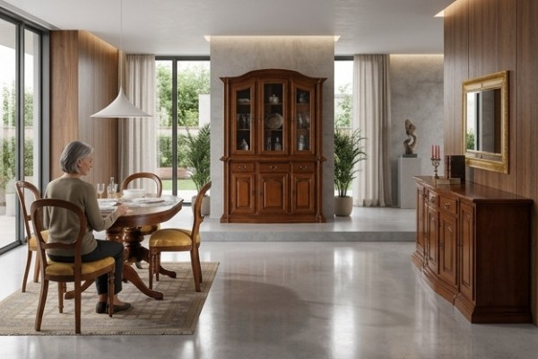 Ontwerp eetkamerset 7-delige set houten meubilair commode 4 stoelen tafel vitrine nieuw