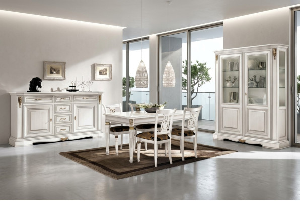 Eetkamer Eettafel Stoel Ladenkast Vitrine Set Meubelstuk Hout Wit Nieuw