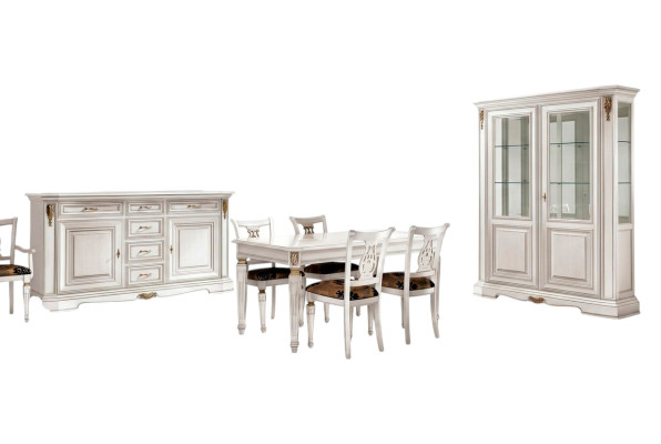 Eetkamer Eettafel Stoel Ladenkast Vitrine Set Meubelstuk Hout Wit Nieuw