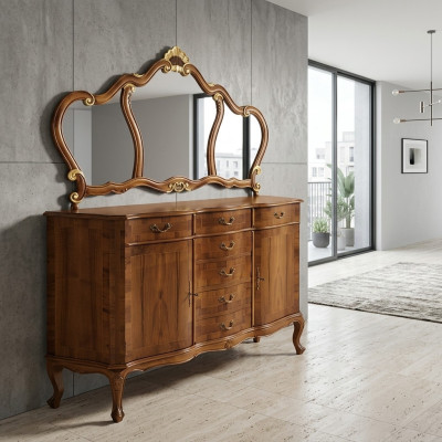 Bruin dressoir kaptafel kaptafel kaptafel spiegel 7 lades nieuw