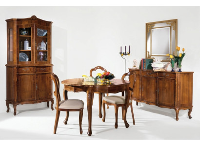 Eetkamerset 7-delig, ronde eettafel, 3 stoelen, dressoir, eetgroep, houten tafel, nieuw.