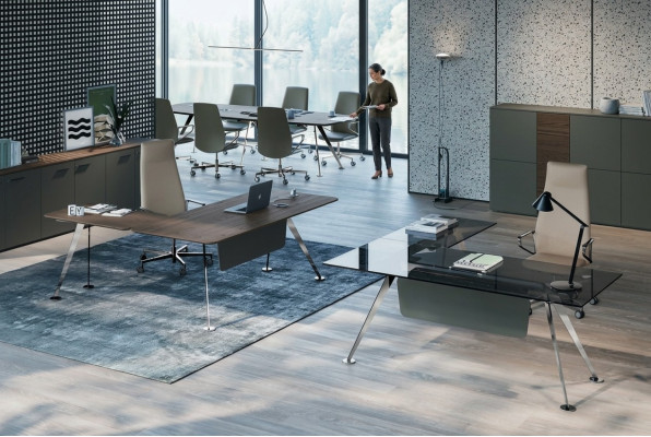 Eckschrijftafel Kantoor bureau Computertafel Kantoor meubels Design meubels Glazen tafel Nieuw