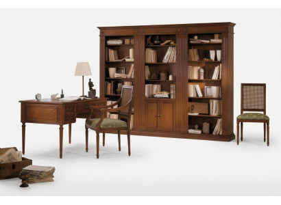 Bureau en stoel van hout met armleuningen Boekenkast Kantoorinrichting Design 3-delig
